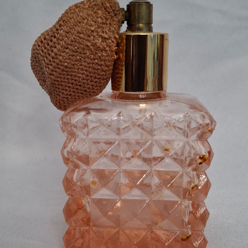 Vintage Square Pink Glass Perfume Atomizer Bottle